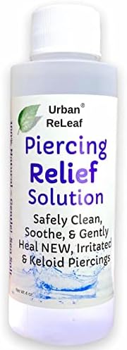 Urban ReLeaf PIERCING RELIEF Solution ! Safely Clean, Soothe & Gently Calm New, Irritated and Bumpy Piercings. 100% Natural Sea Salt, Tea Tree, Rosemary