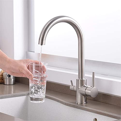 Robinet de cuisine 3 voies en nickel brossé avec filtre eau potable LWX