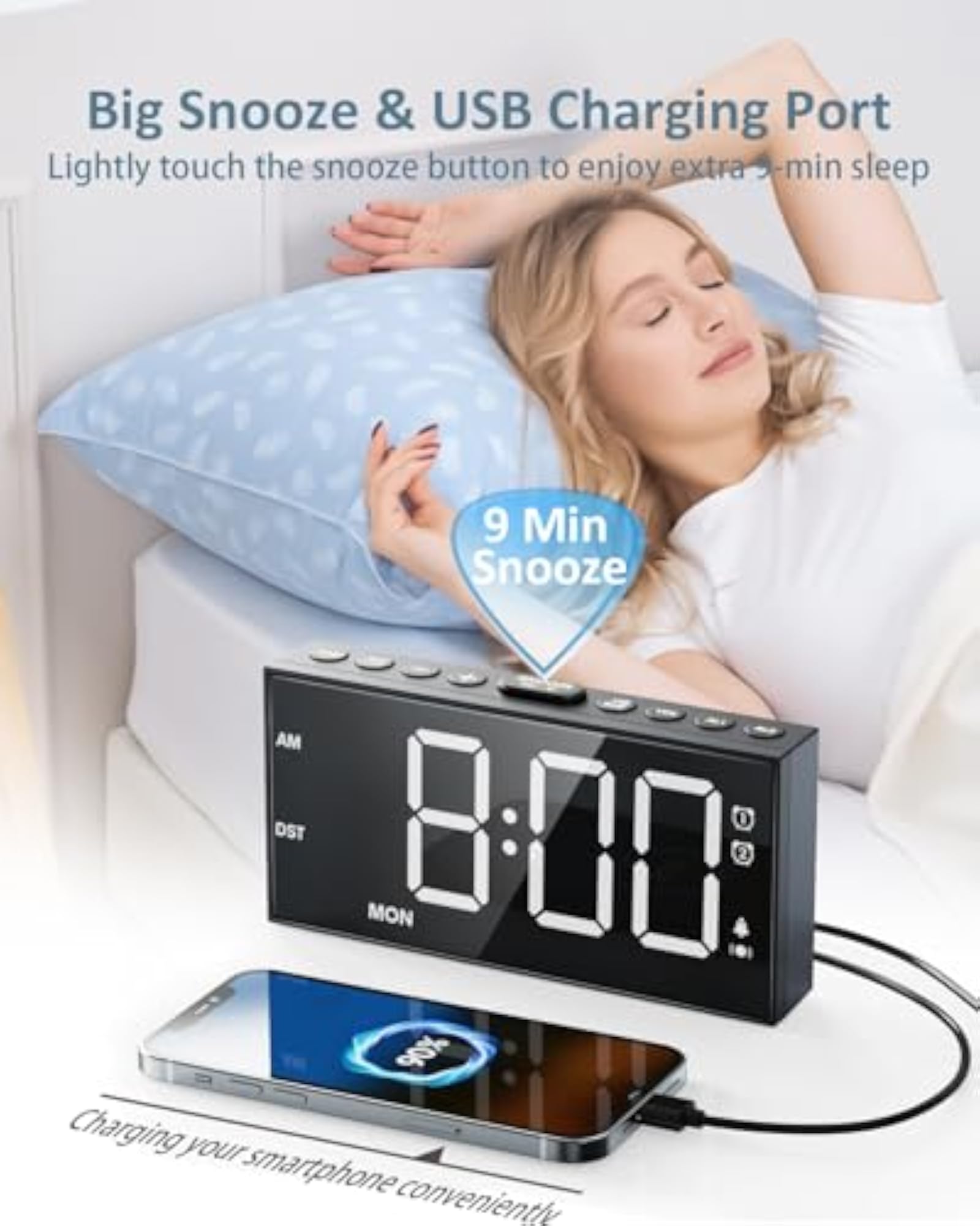 Vibrating Alarm Clock with Bed Shaker for Heavy Sleepers