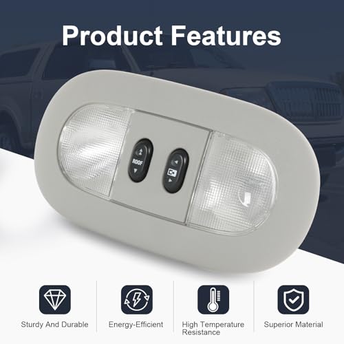 Image of LED Overhead Console Dome Map Light Interior Lamp Roof Reading Light, Gray | Compatible with 2004-2008 Ford F-150 2006-2008 Lincoln Mark LT Replace# 7L3Z-18519A70-BA, 4L3Z-18519A70-BAA