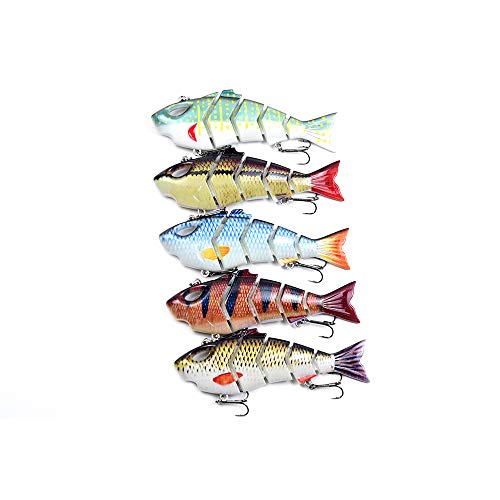 Yialia Isca de pesca biônico corpo duro isca afundada 5 segmentos isca de pesca isca de pesca multi-