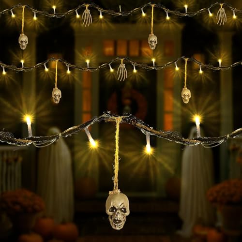 Guirlande lumineuse Halloween squelette 26 LED à piles pour porte et terrasse