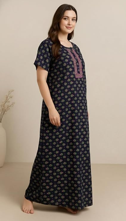 Image of Bahumaan Pure Cotton Nighty for Woman | Floral Gown for Women Nightwear with Pocket | Cotton Nighty for Women Stylish | Perfect for Daily Comfort | Maxi Women