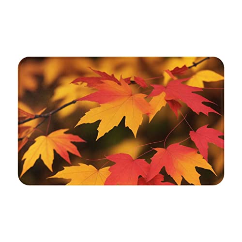 Red Maple Leaves Print Living Room Bathroom Kitchen Anti Slip and Absorbent Carpet, Indoor Entrance Door Muddy Floor Mat, Ultra Soft Washable Carpet 21x31.5 Inches