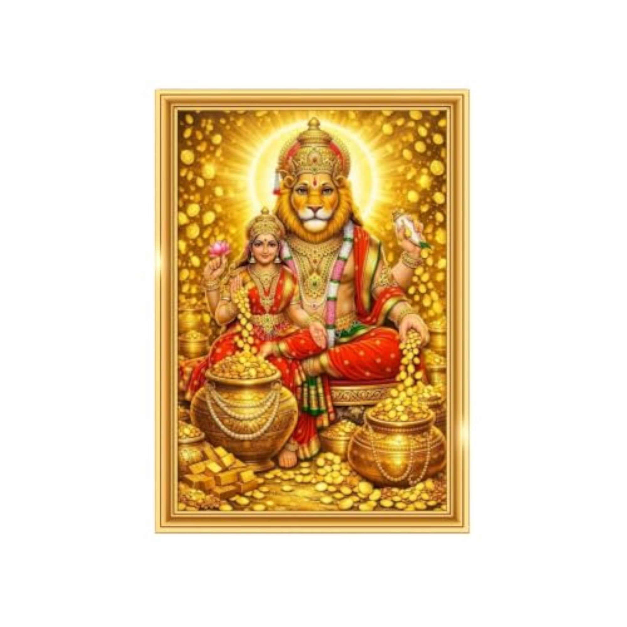 Narasimha Lakshmi Framed Photo, Gold Border