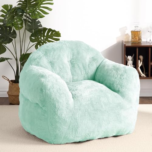 Compact Cozy Bean Bag Chair for Adults – Supportive Backrest & Wide Armrest, High-Density Foam, Easy-to-Clean Fabric – Lightweight & Portable for Bedroom, Apartment, Dorm, Gaming Room – Light Green