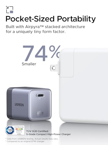 Image of UGREEN Nexode Air 65W USB C Charger, Foldable Mini Charger Block Fast Charging with USB C Cable, GaN Charger for MacBook Air /Neo /Pro, iPhone 17 16, Galaxy S26 /S25, iPad, Grey