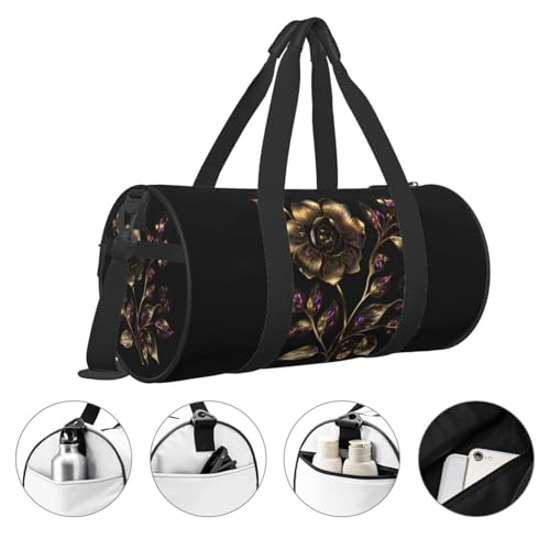 black and gold flowers printed Travel Bag Casual luggage bag 5
