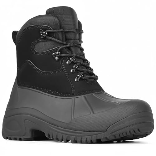 Furuian Winter Steel Toe Work Boots for Men Insulated Waterproof Work Boots for Men Steel Toe Shoes Mens Winter Snow Duck Booties