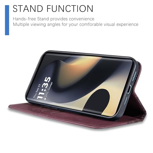 Case for Motorola Edge 2024 6.6", Motorola Edge 2024 Case Wallet, PU Leather Motorola Edge 2024 Phone Cover with Card Holder/Slot Strong Magnetic Stand Flip Folio Soft Shell Book Cover, Wine Red by Oduio - Used condition - Image 5
