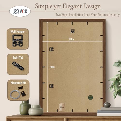 Image of VCK 20x30 Poster Frame Solid Wood brown 3 Pack Picture Frames 20 x 30 Inches with Wall Mounting Hanging