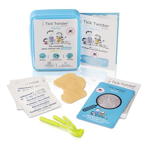 Tire Tique pour Chien, Chat et Humain – Kit Complet avec Pince à Tique (set de 3), Lingettes Désinfectantes, Pansements, Loupe et Boîte de Rangement pour Toute la Famille