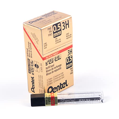 Pentel Super Hi-Polymer Lead Refill, 0.5mm, Fine, 3H, 144 Pieces of Lead (C505-3H)