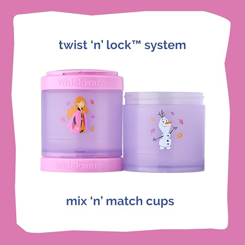 Image of Whiskware Disney Princess Frozen, Stackable Snack Containers for Kids, Durable Food Storage Containers for Daycare, Car, and Airplane Travel, Dishwasher Safe, Anna and Olaf