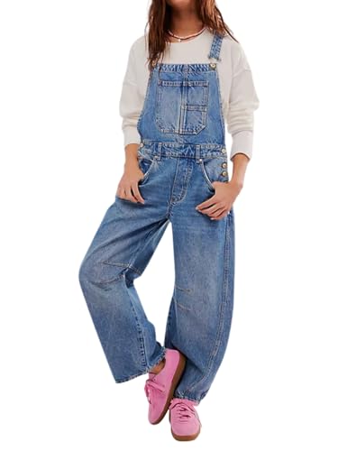 Peto vaquero de mujer Shownicer en denim azul de tirantes suelto y casual