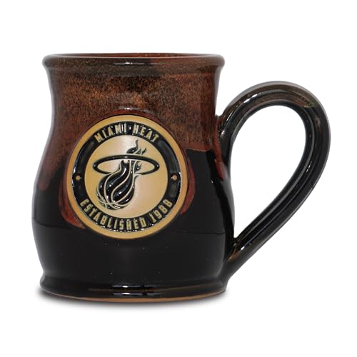Greater Distance NBA Basketball Miami Heat 14-oz Two-Tone Tall Belly Mug, Handmade Large Ceramic Coffee Mug With Team Logo for True Fans, Premium Deneen Pottery Made in USA