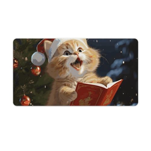 Tapis de souris chat mignon de Noël grand format pour le bureau à la maison