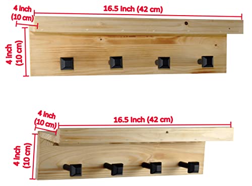 Spiretro Coat Rack With Shelf, Wall Floating Shelves With Peg Hooks, Organize, Storage, Decorative For Entryway, Mudroom, Kitchen, Bathroom, Set Of 2, Rustic Pine Wood Natural Beige #TOP4