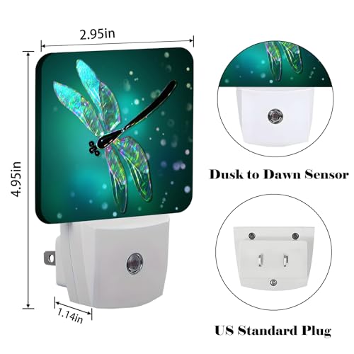 Image of Green Dragonfly Night Light,Plug Into Wall Decor for Stairway,Hallway,Kitchen,Dusk to Dawn Sensor Nightlights for Boys /Girls /Women /Men Room Gifts