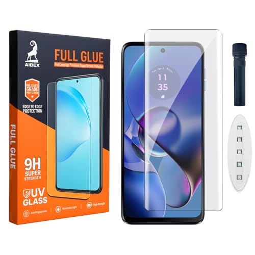 Image of AIBEX UV Curved Tempered Glass for Motorola Edge 60 5G / Motorola Edge 60 Pro 5G| Full Screen Edge-to-Edge Protection | UV Glue & UV Light Included | 9H Hardness | Anti-Bubble | Scratch Resistant
