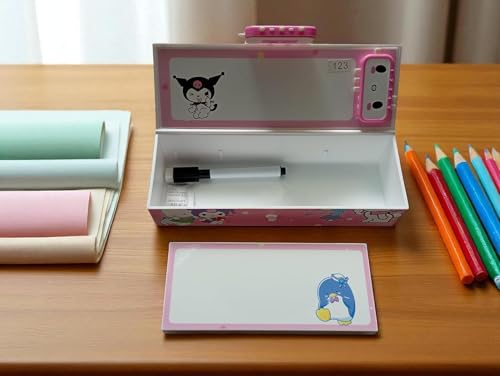 Image of WORSHIPER New Cartoon Theme Pencil Box with Push Pull Eraser Set for Kids | Suitcase Style Password Lock Stationery Organizer | School Supplies Gift Combo for Boys & Girls (Kuromi Pink + Eraser)