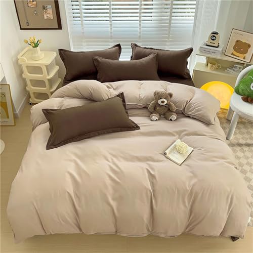 Odot Juego Ropa de Cama 4 Piezas, Juegos de Funda para Edredón con Funda de Nórdico, Sabanas Encimeras y Funda de Almohada para Cama Individual y Matrimonio (180x220cm,Color Caqui)