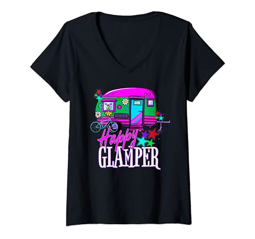 Mujer HAPPY GLAMPER RV Glamping Funny Camping Shirts Girls Women Camiseta Cuello V