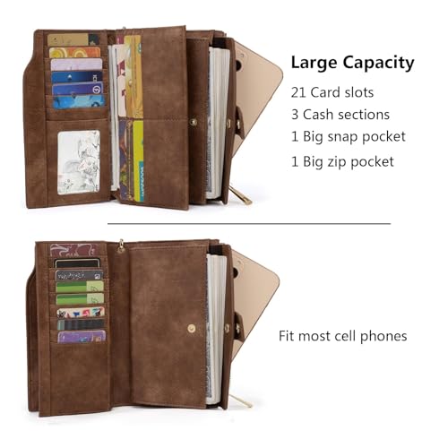 Image of YALUXE Women's Real Leather Wallet RFID Protect 21 Card Slots Phone Pocket