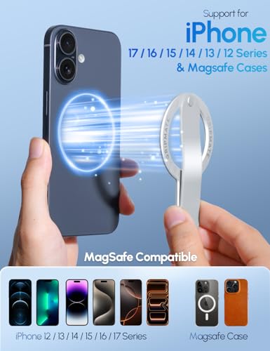 Image of GripMate for MagSafe Phone Grip for iPhone - Magnetic Phone Ring Holder Detachable for iPhone 17 - Comfortable Finger Phone Ring Grip for Apple 16 /15 /14 /13 /12, Silver
