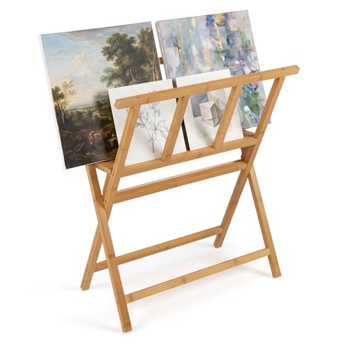 Goplus Bamboo Art Print Rack for Canvas Storage & Display for Art Studio
