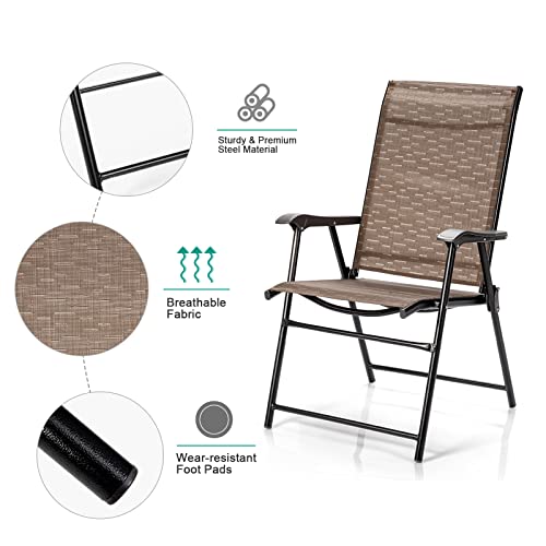 Tangkula Set Of 2 Outdoor Patio Chair Space Saving Stackable Portable Steel Frame Lawn Poolside Backyard Folding Chairs With Armrest & Footrest Commercial Party Home Use Modern Sling Chairs #TOP4