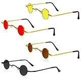 4 Paar Retro Kleine Runde Sonnenbrille,Vintage Sonnenbrille Hip Hop Sonnenbrille...