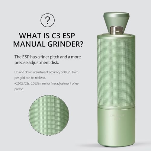 TIMEMORE C3 ESP Timemore Coffee Grinder Manual Espresso Capacity 25g CNC Stainless Steel Cone Burr, Internal Adjustable Setting Adjustment Accuracy 0.0233mm, Double Bearing Positioning for Travel,