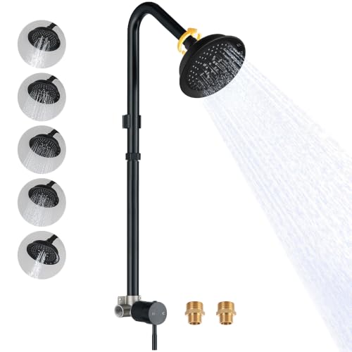 Kit de ducha exterior, grifería con acabado negro mate, manejo de una sola perilla, ducha para exterior con cabezal de 5 modos y alta presión para patio miniatura 1