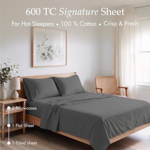 Image of Threadmill 600 Thread Count Cotton Cal King Sheet Set, Sateen, Dark Grey