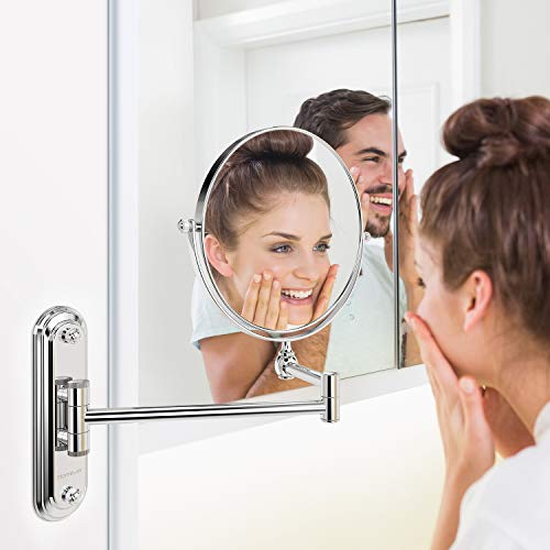 Homever 7X Magnification Crystal Glass Stainless Steel and Brass Double Sided Cosmetic Mirror 360° Rotatable for Bathroom Beauty Salon Spa Hotel