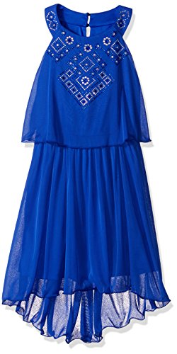 Amy Byer Girls' U-Neck Popover with Hi Lo Hem and Stone Trim