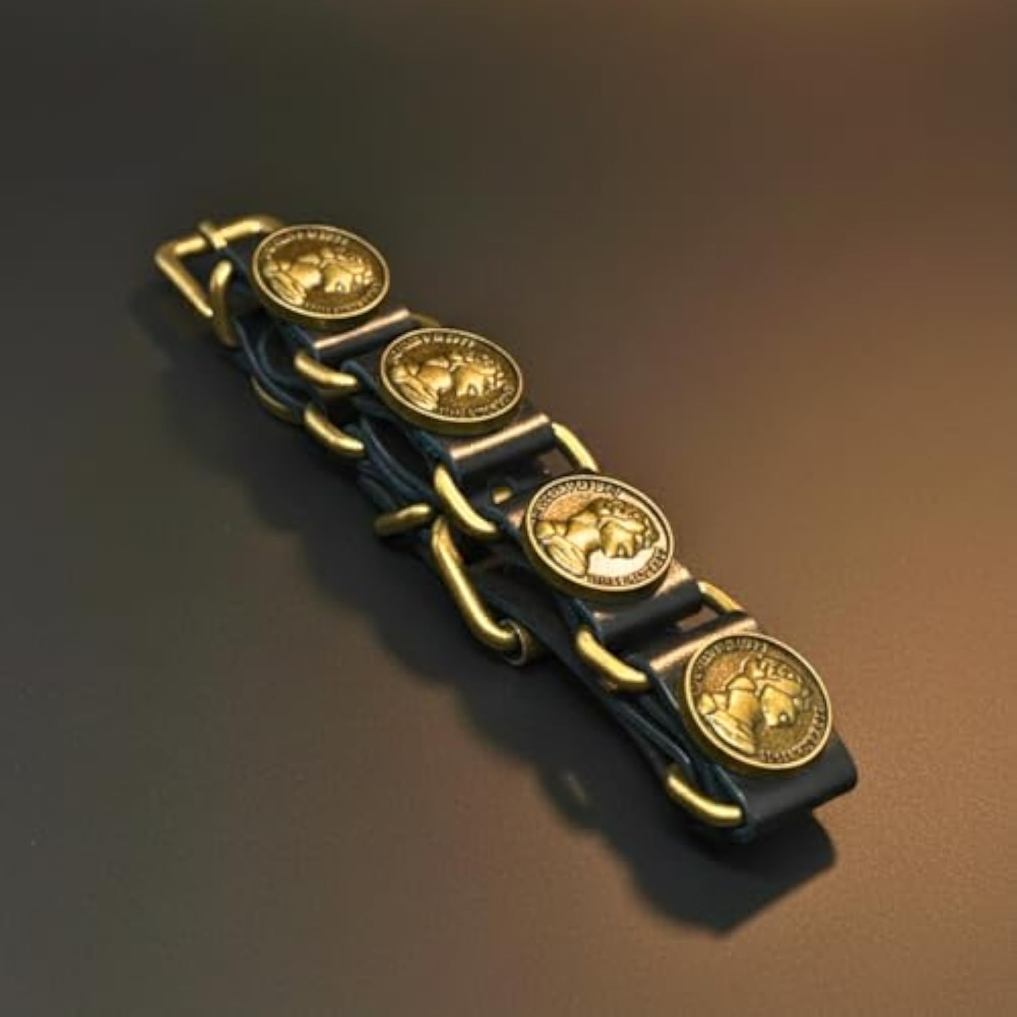HERITAGE COIN Genuine Leather Adjustable Bracelet for Men and Boys