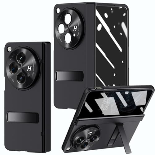 YQODSZ for OnePlus Open Case with Privacy Screen Protector All-Inclusive Phone Case with Hinge Protection Screen Protector Scratch-Resistant Kickstand Hard PC Protective Cover for OnePlus Open Black