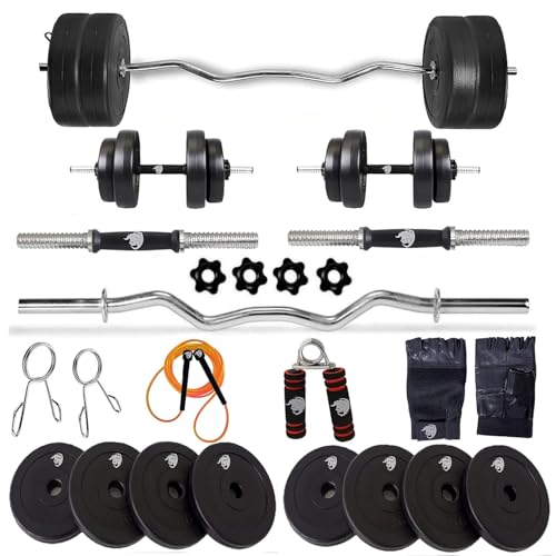 Image of BULLAR Home Gym Set, Home Gym Combo With Curl Rod and Pair of Dumbbell Rods Gym Equipment for Men and Exercise Accessories for Fitness (18Kg Combo)