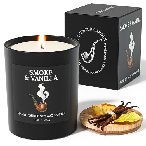 NORVENCE Candles for Men Smoke Vanilla Scented Candle Gifts for Men and Women 10oz Soy Candles with Bamboo Lid for Home Scented Birthday Gifts for Men