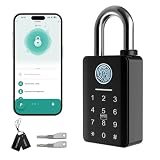Heavy Duty Fingerprint Padlock with Key, Outdoor Smart Padlock with Code Keypad, Smart Combination Gate Lock for Outdoor Fence, Gate, Storage Unit, Tuya App, Waterproof (10 mm Shackle)