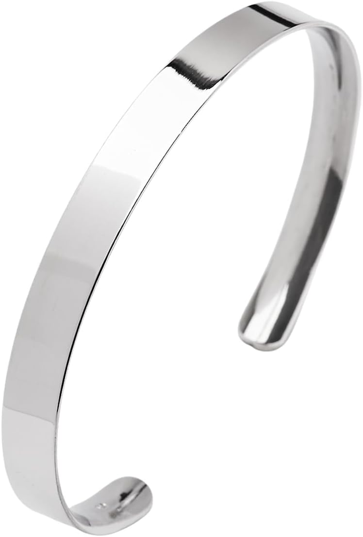 Men's Solid 925 Sterling Silver Bangle, Plain Silver Cuff Bracelet for Men - Gift Boxed - Ideal Jewelry Gift for men