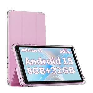 Android 15 Tablet with Case, 7 Inch 8GB RAM+32GB ROM/ 1TB Expandable Computer, 5MP Camera Tablets, 1.6Ghz Quad-core Processor, 3000mAH Battery Tablet PC, 5G WiFi, Games 7” Android Laptop Pink