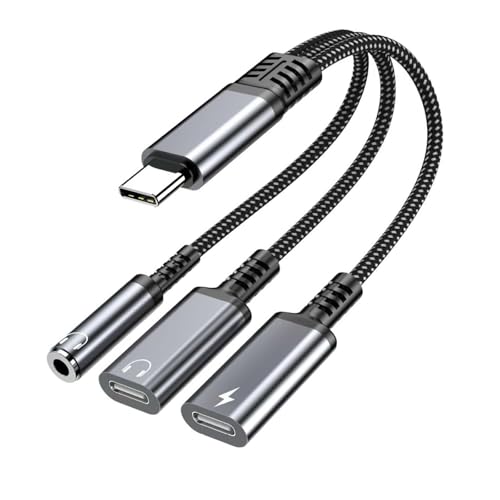 3-in-1 USB-C - 3.5mm�w�b�h�z���Ə[�d��A�_�v�^�[�APD�����[�d&AUX�I�[�f�B�I�W���b�N�t���f���A���|�[�g�X�v���b�^�[ iPhone 15/16/17�AiPad�ASamsung�AMacBook�ɑΉ� ? �I�[�f�B�I�[�d�h���O���P�[�u��
