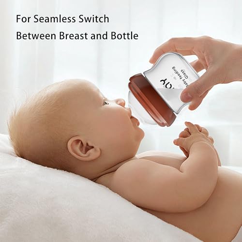 Image of yanyoyo Natural Glass Baby Bottle for Breastfeeding Babies, 3oz Newborn Anti-Colic Baby Bottle with Slow Flow Nipples (SS), Clear, Wide Neck, 4 Pack, 0 Months+