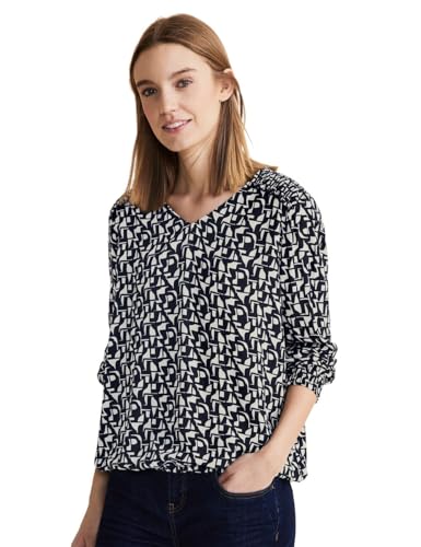 Blouse imprimée à col en v Street One bleu foncé finitions smokées exclusives