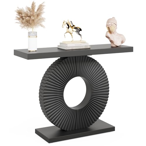 Tribesigns Modern Console Table with Geometric Base, 40 inch Wood Entryway Table Sofa Table Narrow Long, Contemporary Accent Table for Living Room, Entryway, Hallway, Black by Tribesigns - Image 8