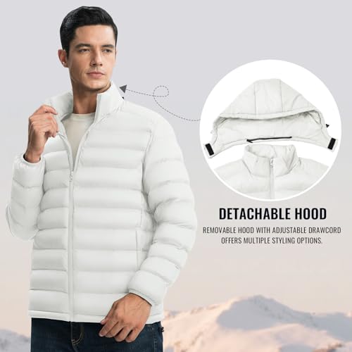 Image of Rdruko Men's Puffer Jacket with Detachable Hood Lightweight | Water Resistant, Insulated, Winter Puffy Coat, 4 Pockets