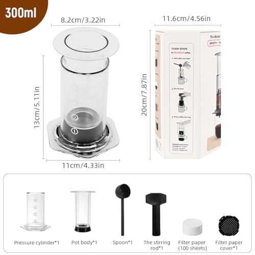 Image of Supvox Press Coffee Maker 4 Stage Brewing Easy Press Coffee Brewing Pot Heat Resistant Food Grade PP Manual Detachable Design Portable Maker for Travel,Camping,Grey